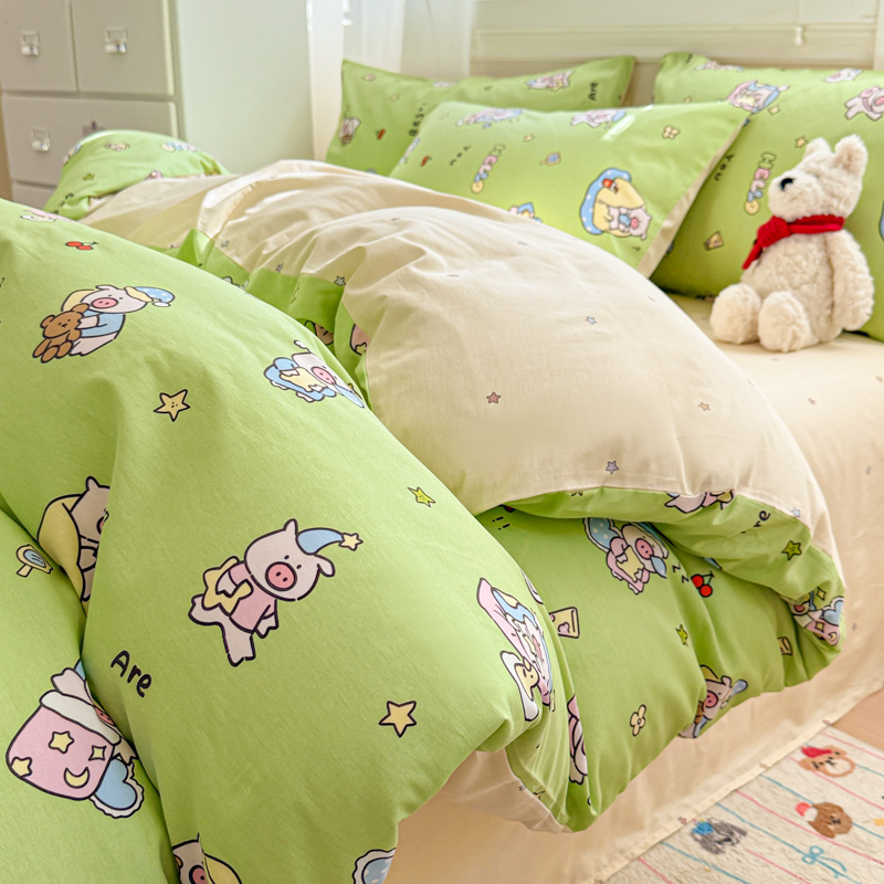 2025新款12868全棉印花四件套 幸运猪猪