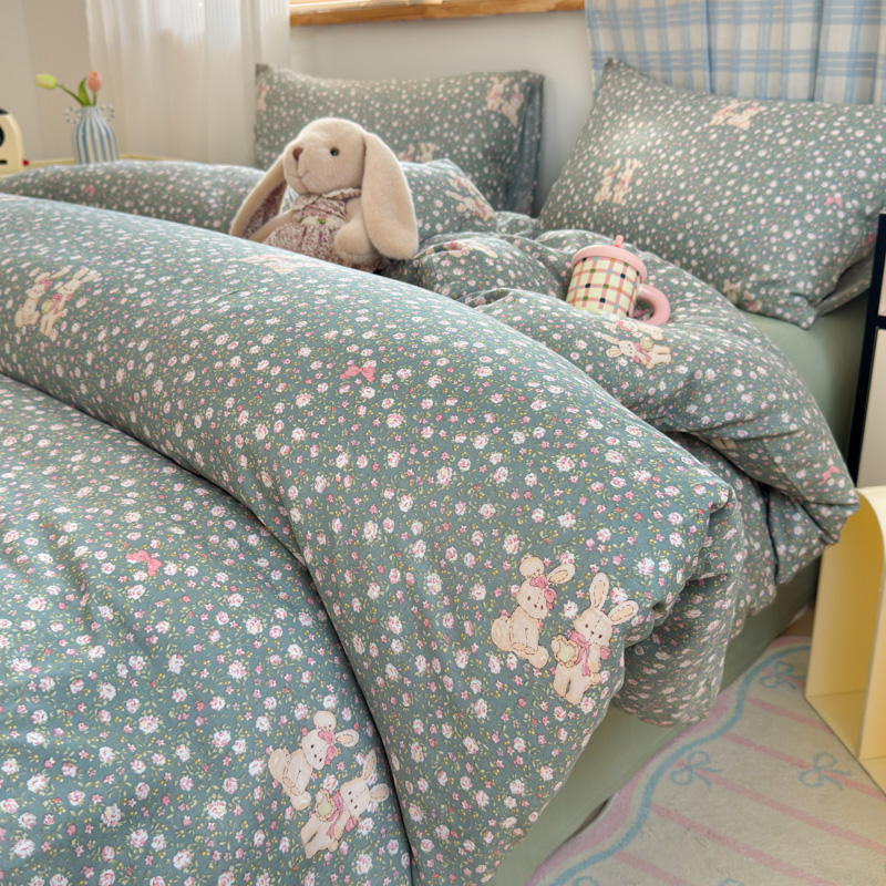 2025新款全棉A类双层纱四件套 萌萌兔