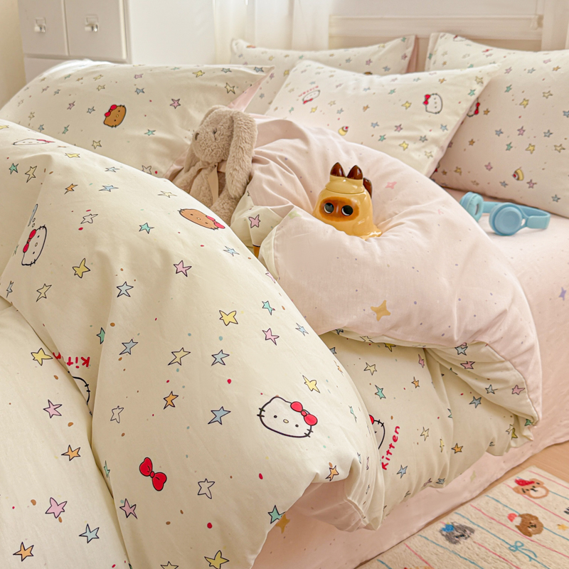 2025新款12868全棉印花四件套 星星凯蒂猫