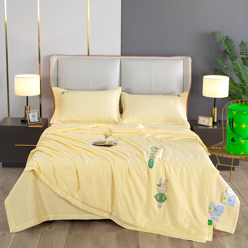 2023新款天丝床盖夏被四件套 床盖200*230cm+枕套一对 柠檬黄