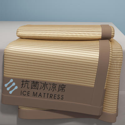 【年度爆款】2024新款抗菌透气冰丝凉席条纹款二三件套 1.2米床二件套 抗菌冰凉席-棕