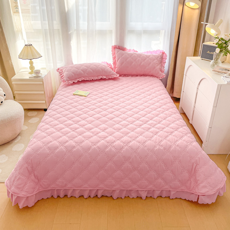 2024新款磨毛夹棉系列床盖三件套 1.6*2.3m单床盖 粉色