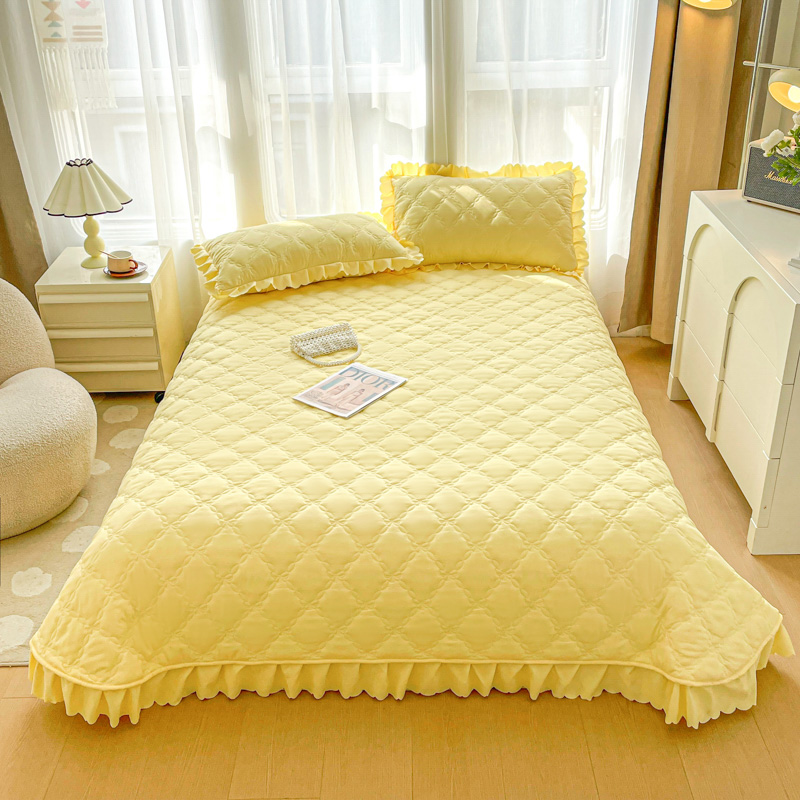 2024新款磨毛夹棉系列床盖三件套 1.6*2.3m单床盖 黄色