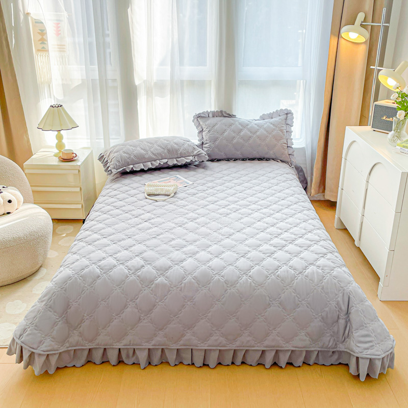 2024新款磨毛夹棉系列床盖三件套 1.6*2.3m单床盖 灰色