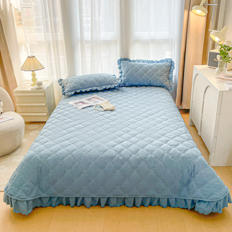 2024新款磨毛夹棉系列床盖三件套 1.6*2.3m单床盖 蓝色