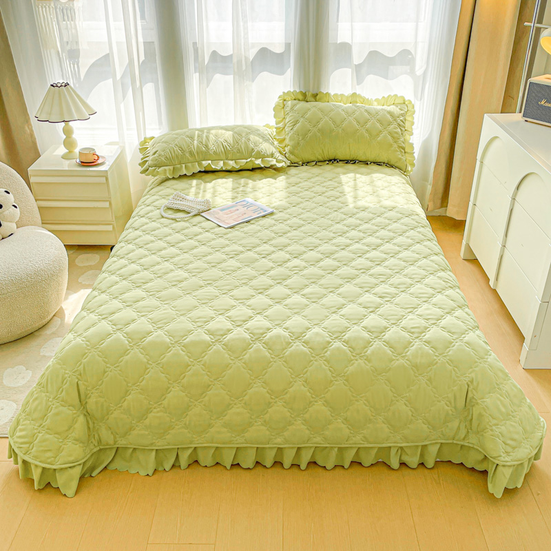 2024新款磨毛夹棉系列床盖三件套 1.6*2.3m单床盖 绿色