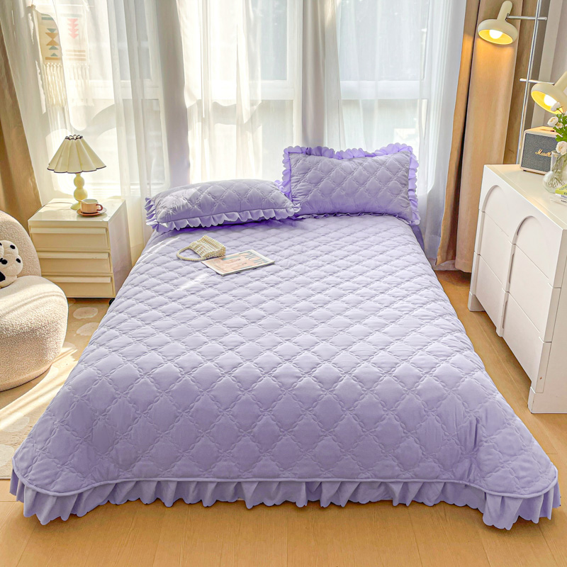2024新款磨毛夹棉系列床盖三件套 1.6*2.3m单床盖 紫色
