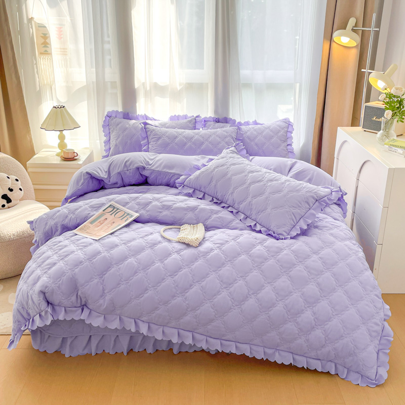 2024新款磨毛夹棉系列床盖四件套 1.6*2.3m床盖款四件套 紫色