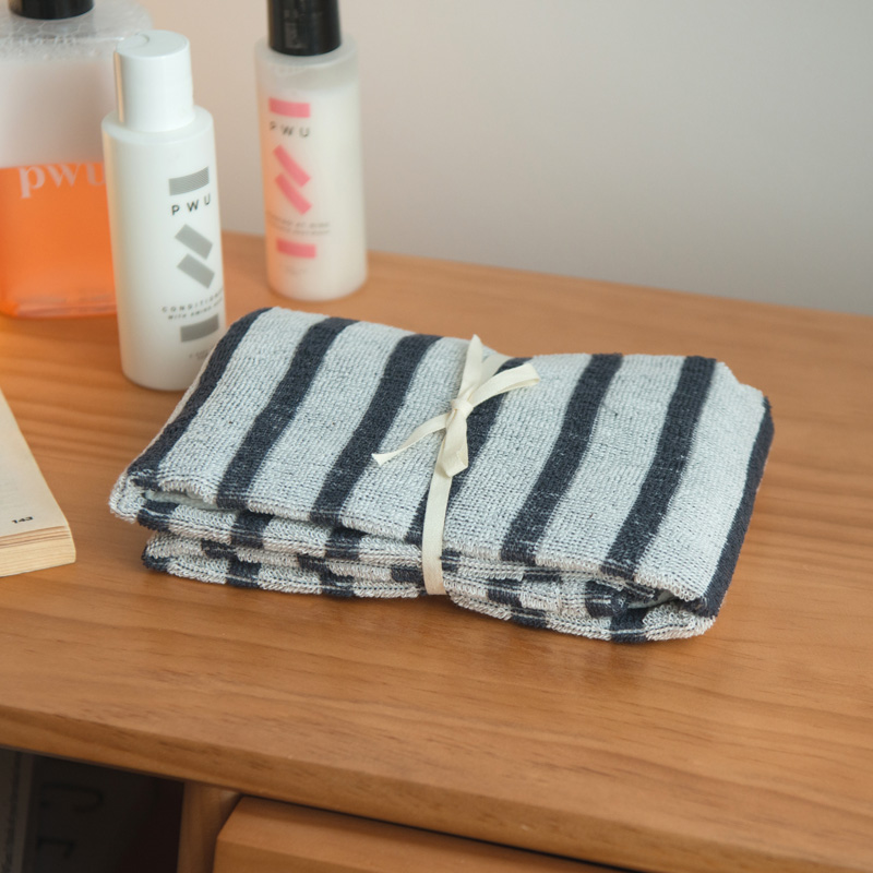 2023新款洗脸巾毛巾—条纹毛巾浴巾 灰蓝色毛巾 34*76cm