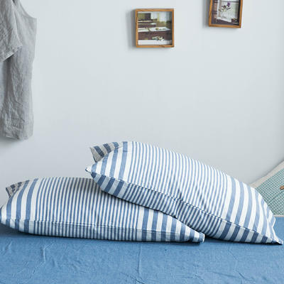 2023新款水洗棉套件系列—单枕套 48cmX74cm/对 渐变蓝白条