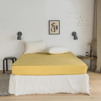 2021新款13372素色双拼刺绣宽边系列单床笠 150cmx200cm 柠檬汁黄
