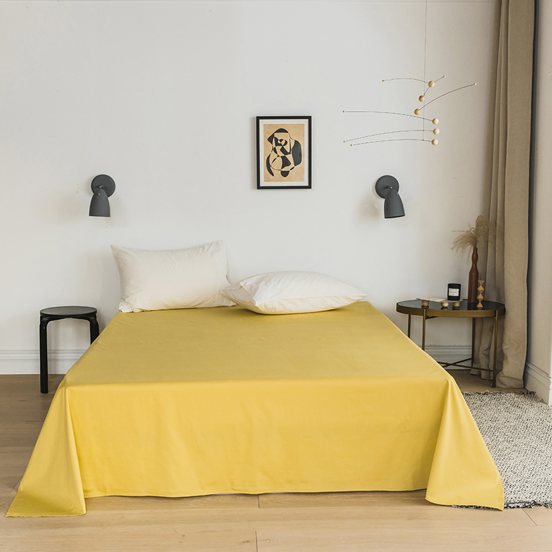 2021新款13372素色双拼刺绣宽边系列单床单 230cmx250cm 柠檬汁黄
