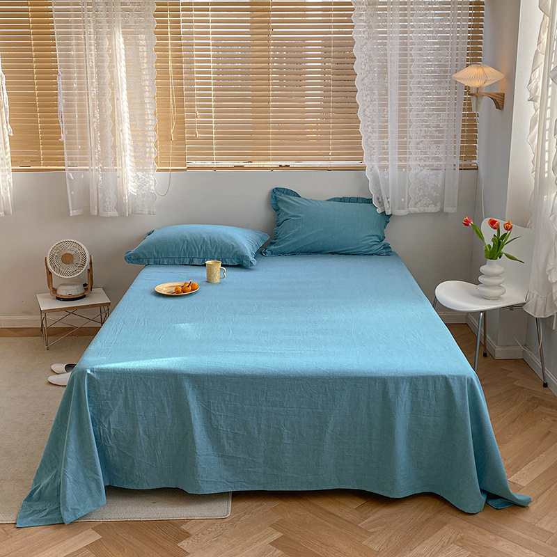 2021新款全棉水洗棉色织花边单品系列单床单床笠 245cmx250cm单床单 浅松石绿