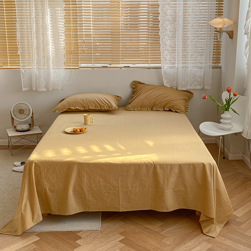 2021新款全棉水洗棉色织花边单品系列单床单床笠 245cmx250cm单床单 橡木黄