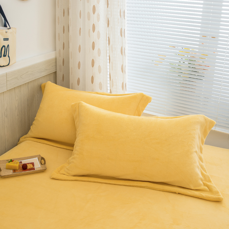 2023新款温暖亲肤牛奶绒印花单枕套（纯色和印花枕套可定制） 枕套（48*74cm）/对 柠檬黄