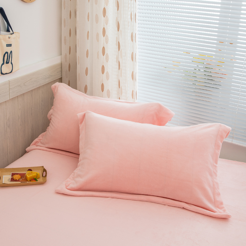 2023新款温暖亲肤牛奶绒印花单枕套（纯色和印花枕套可定制） 枕套（48*74cm）/对 樱花粉
