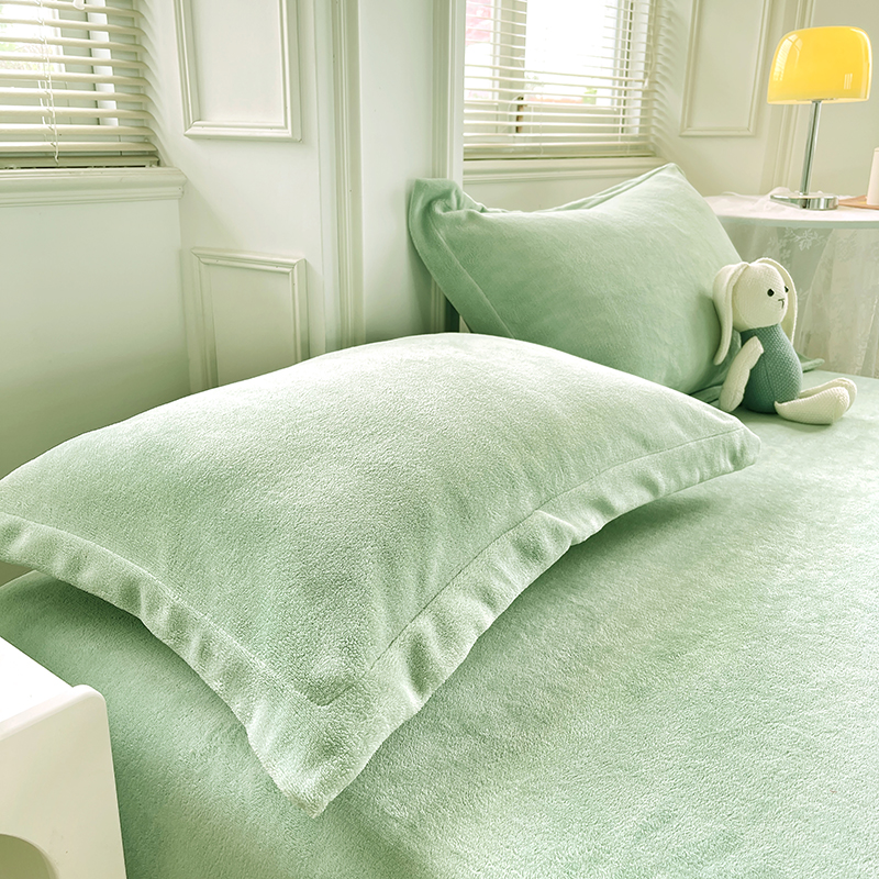 2023新款温暖亲肤牛奶绒印花单枕套（纯色和印花枕套可定制） 枕套（48*74cm）/对 嫩绿色