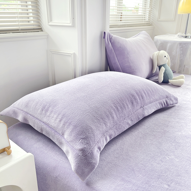 2023新款温暖亲肤牛奶绒印花单枕套（纯色和印花枕套可定制） 枕套（48*74cm）/对 丁香紫