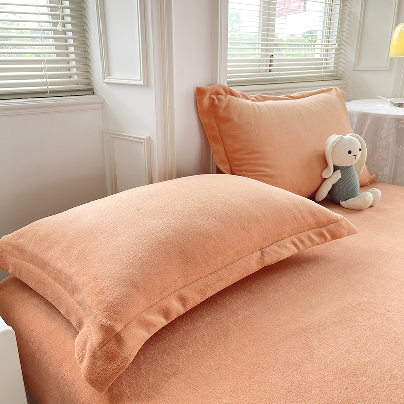 2023新款温暖亲肤牛奶绒印花单枕套（纯色和印花枕套可定制） 枕套（48*74cm）/对 奶油橙