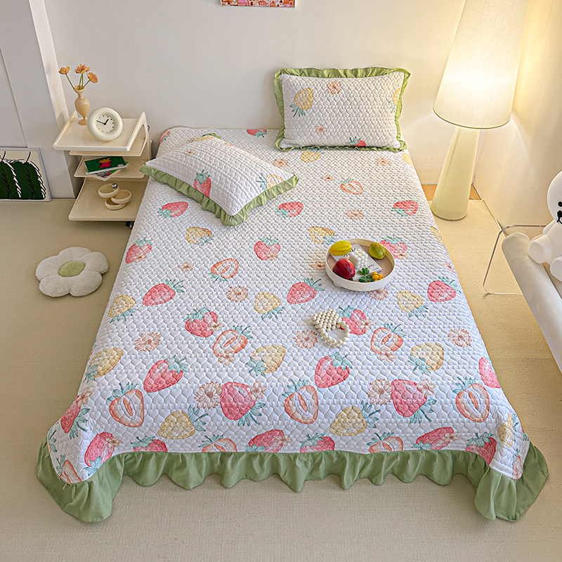 2024新款啵啵棉水果爱心床盖三件套 230cmx250cm床盖三件套 大草莓-