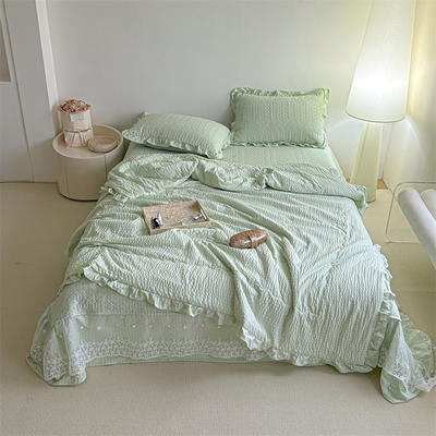 2024新款泡芙棉大蕾丝床盖款三件套 单床盖250*250cm 花边绿色