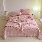 2024新款泡芙棉大蕾丝床盖款三件套 单床盖250*250cm 花边粉色
