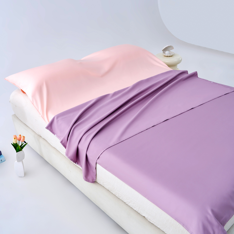 2024新款水洗棉纯色冰丝旅行睡袋（风格一） 160*210cm 睡袋-浅紫+粉