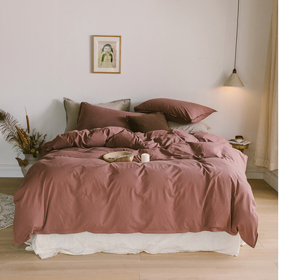 北欧风纯色纯棉水洗棉四件套全棉床单被套床上用品 床单款M:被套200*230 (1.5床) 豆沙红