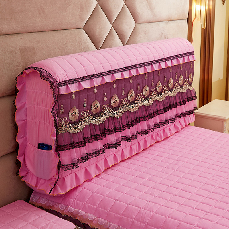 2021新款富丽花都刺绣蕾丝床裙系列—床头罩 1.8m高度72公分 粉红色