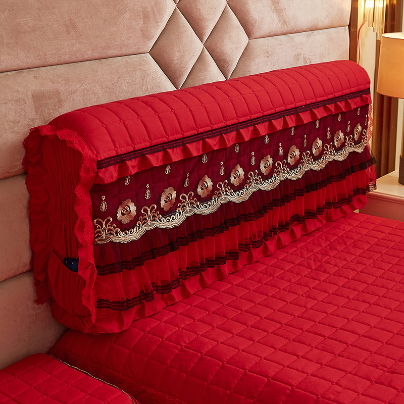 2021新款富丽花都刺绣蕾丝床裙系列—床头罩 1.8m高度72公分 红色