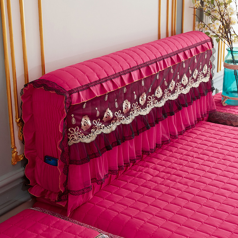 2021新款富丽花都刺绣蕾丝床裙系列—床头罩 1.8m高度72公分 玫红色