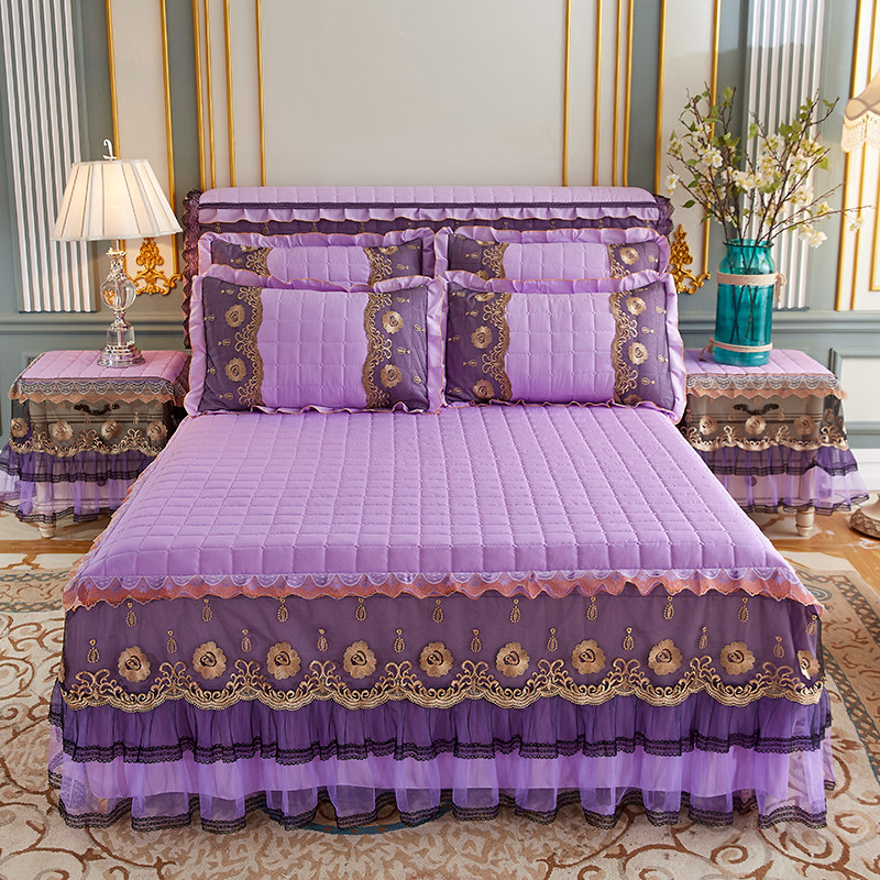 2021新款富丽花都刺绣蕾丝床裙系列—单床裙 180*200cm 紫色