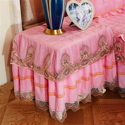 2021新款凤尾花刺绣蕾丝床裙夹棉系列—柜子罩 小号45*48cm/个 粉色