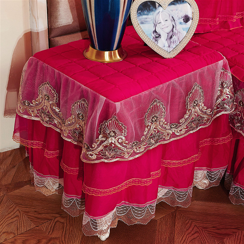 2021新款凤尾花刺绣蕾丝床裙夹棉系列—柜子罩 大号45*58cm/个 玫红色