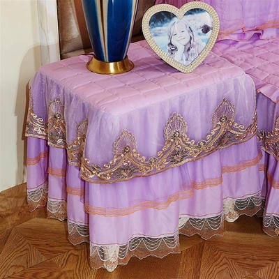 2021新款凤尾花刺绣蕾丝床裙夹棉系列—柜子罩 小号45*48cm/个 紫色