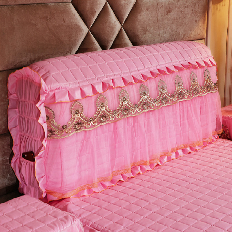 2021新款凤尾花刺绣蕾丝床裙夹棉系列—床头罩 1.8m床头 凤尾花粉色