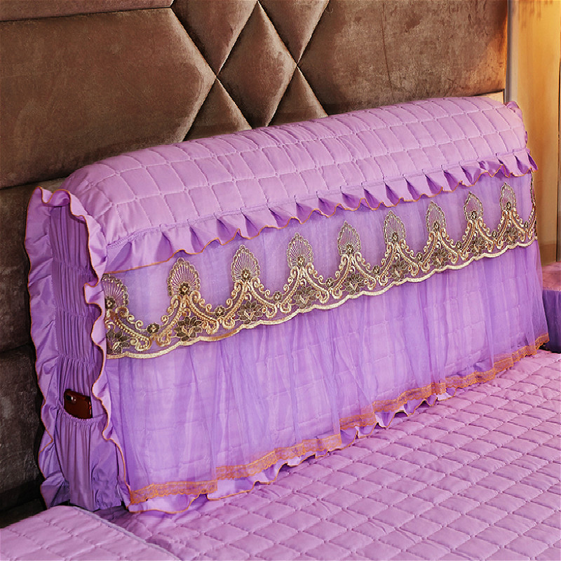 2021新款凤尾花刺绣蕾丝床裙夹棉系列—床头罩 1.8m床头 凤尾花紫色