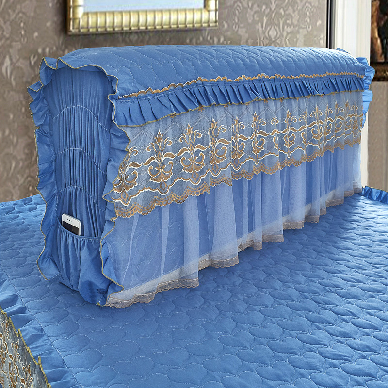 2021新款蕾丝海棠花床裙夹棉系列—床头罩 1.8m床 海棠花宝蓝色
