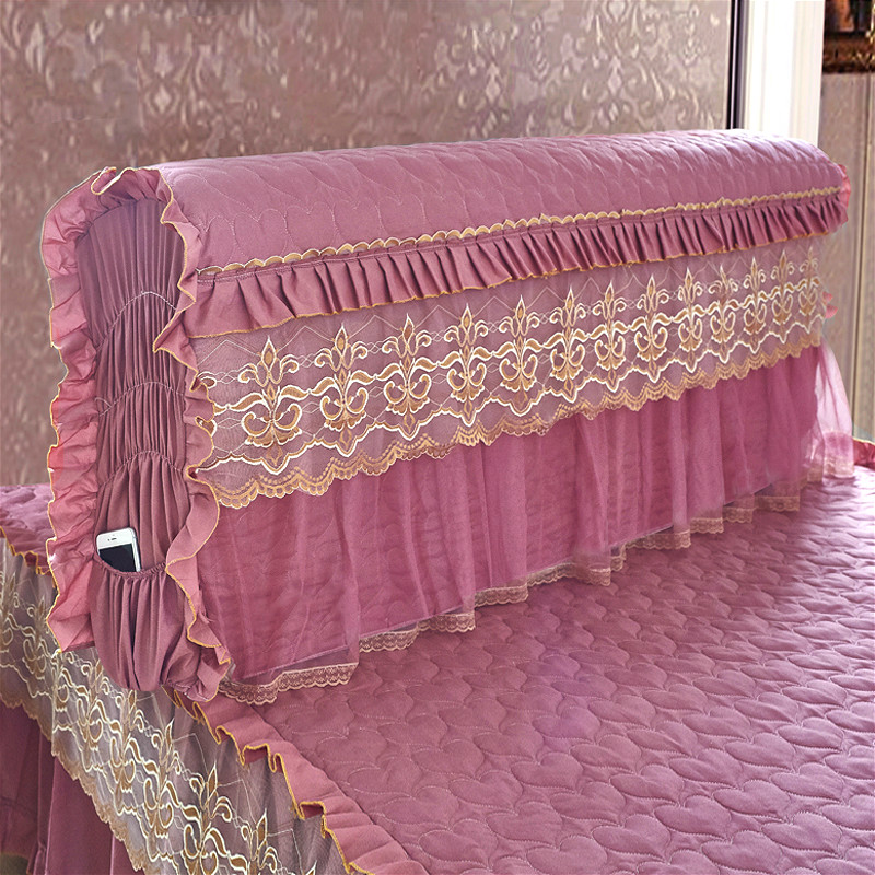 2021新款蕾丝海棠花床裙夹棉系列—床头罩 1.8m床 海棠花豆沙色