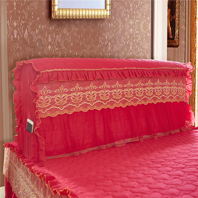 2021新款蕾丝海棠花床裙夹棉系列—床头罩 1.8m床 海棠花玫红色