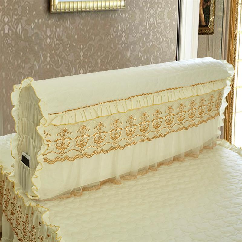 2021新款蕾丝海棠花床裙夹棉系列—床头罩 1.8m床 海棠花米黄色
