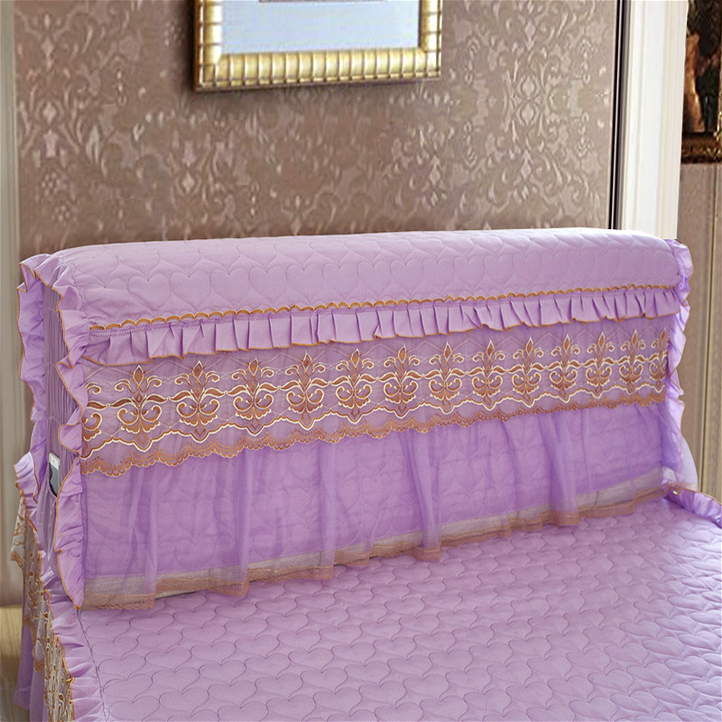 2021新款蕾丝海棠花床裙夹棉系列—床头罩 1.8m床 海棠花紫色
