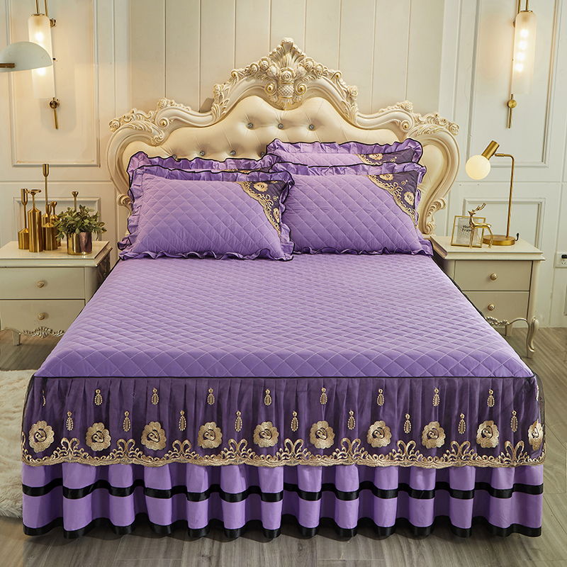 2021新款全棉13372面料夹棉单床裙 150*200cm+枕套一对 紫色
