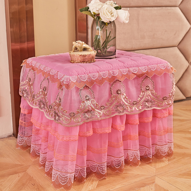 2021新款孔雀开屏刺绣蕾丝床裙夹棉系列—柜子罩 大号45*58cm/个 粉色