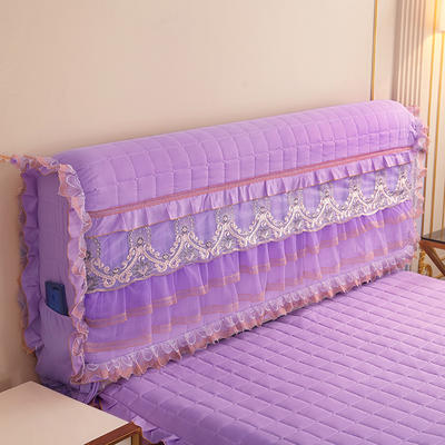 2021新款孔雀开屏刺绣蕾丝床裙夹棉系列—床头罩 1.8m床头 紫色-孔雀开屏