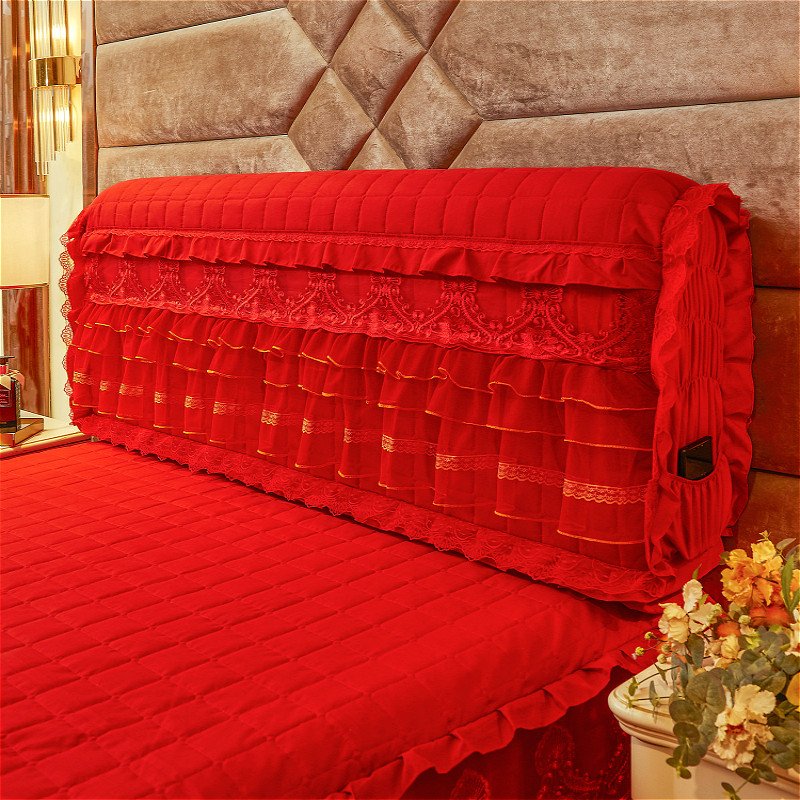 2021新款三层刺绣蕾丝花边款床头罩 1.8m长床头罩搞72cm 红色