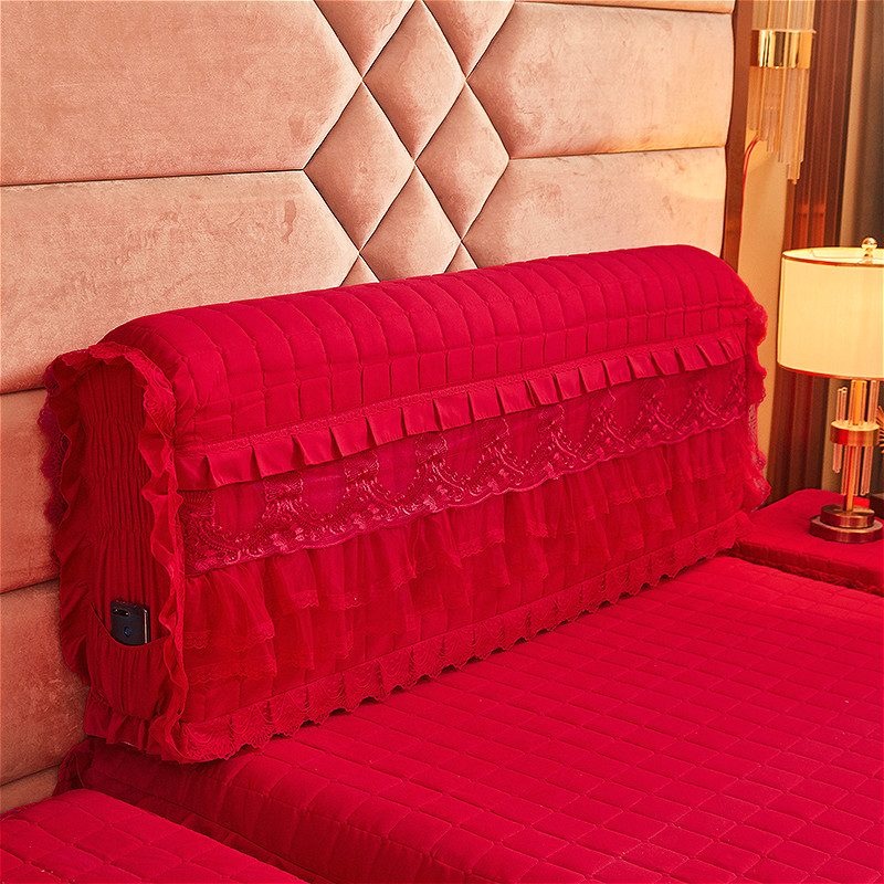2021新款孔雀开屏刺绣蕾丝床裙夹棉系列—床头罩 1.8m床头 大红
