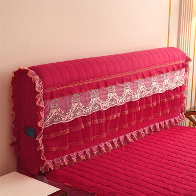 2021新款孔雀开屏刺绣蕾丝床裙夹棉系列—床头罩 1.8m床头 玫红色