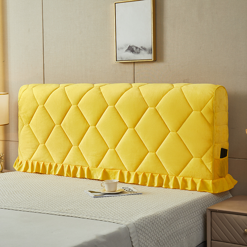 2022新款水晶绒立体加厚220克棉填充全包款床头罩（高度72公分） 1.8m长床头罩 菊黄色