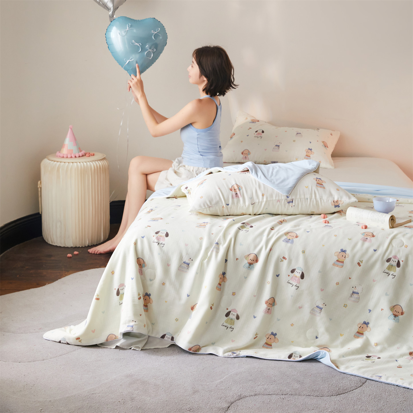 2026新款锦氨全棉双层纱20大豆抗菌双感夏被子被芯（模特图） 快乐小狗